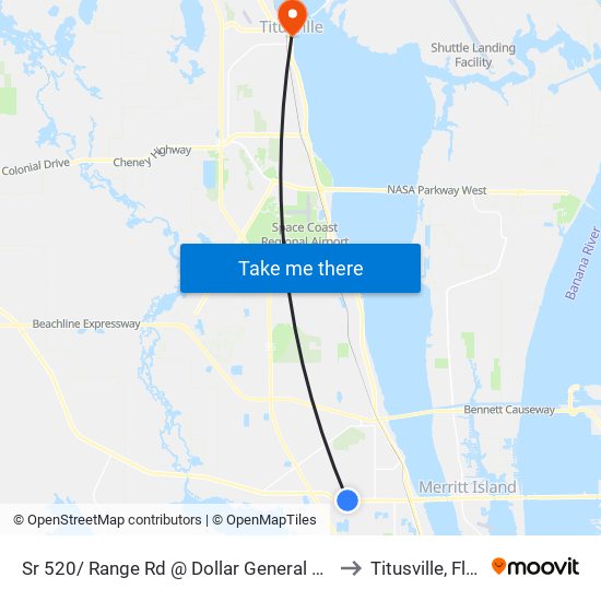 Sr 520/ Range Rd @ Dollar General NW Corner to Titusville, Florida map