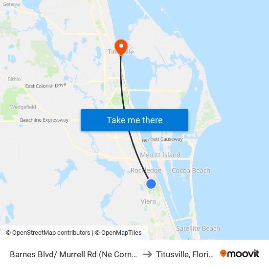 Barnes Blvd/ Murrell Rd (Ne Corner) to Titusville, Florida map