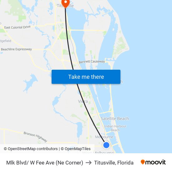 Mlk Blvd/ W Fee Ave (Ne Corner) to Titusville, Florida map