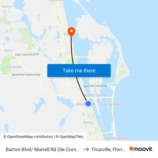 Barton Blvd/ Murrell Rd (Se Corner) to Titusville, Florida map