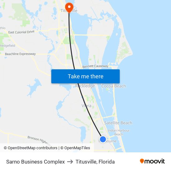 Sarno Business Complex to Titusville, Florida map