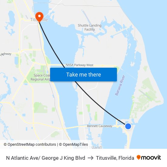 N Atlantic Ave/ George J King Blvd to Titusville, Florida map