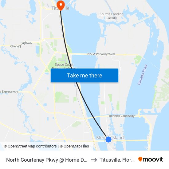 North Courtenay Pkwy @ Home Depot to Titusville, Florida map