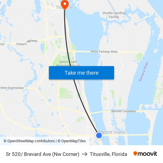Sr 520/ Brevard Ave (Nw Corner) to Titusville, Florida map