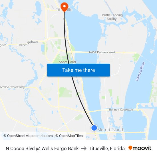 N Cocoa Blvd @ Wells Fargo Bank to Titusville, Florida map