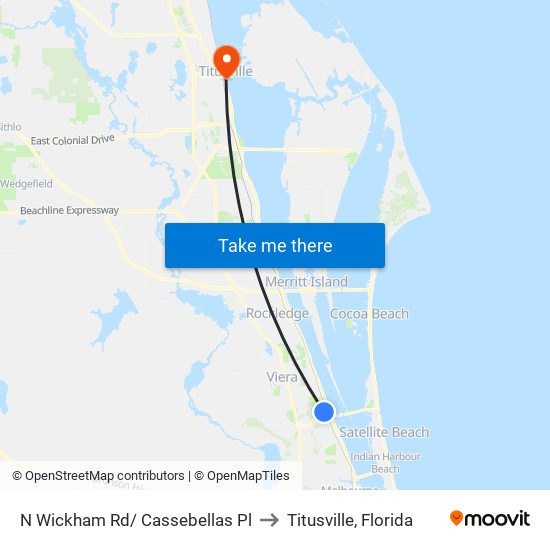 N Wickham Rd/ Cassebellas Pl to Titusville, Florida map