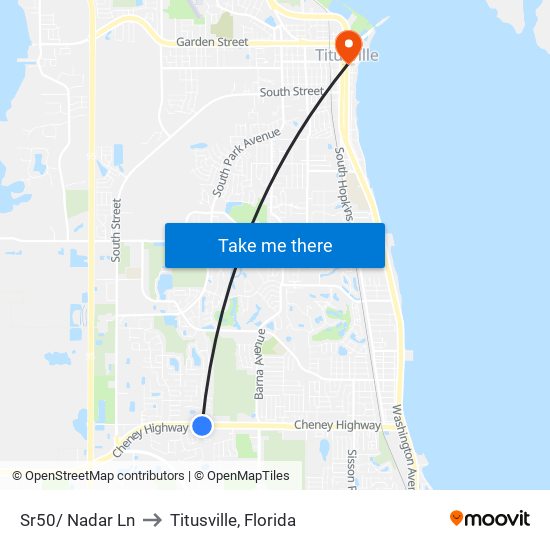 Sr50/ Nadar Ln to Titusville, Florida map