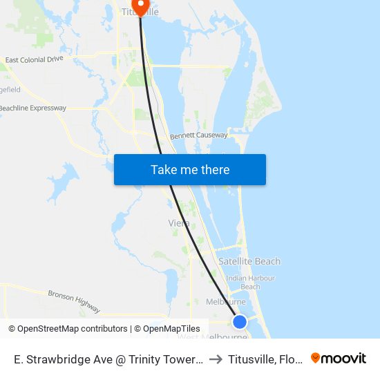 E. Strawbridge Ave @ Trinity Towers East to Titusville, Florida map