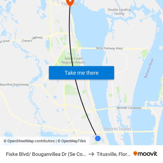 Fiske Blvd/ Bouganvillea Dr (Se Corner) to Titusville, Florida map