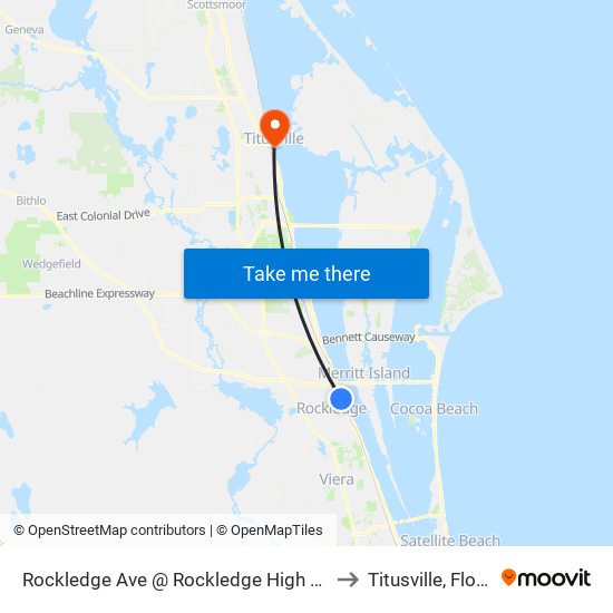 Rockledge Ave @ Rockledge High School to Titusville, Florida map