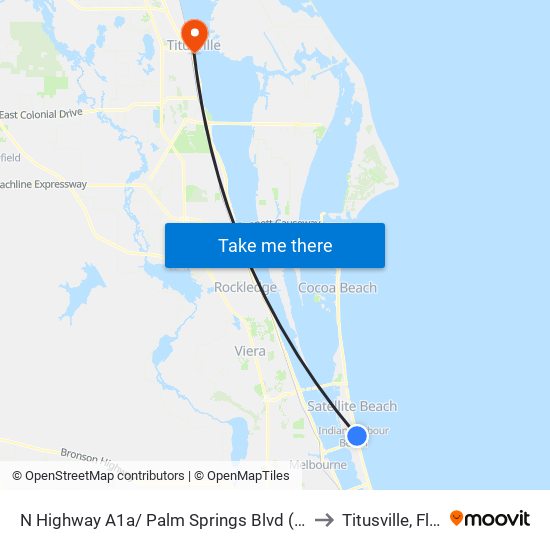 N Highway A1a/ Palm Springs Blvd (Nw Corner) to Titusville, Florida map