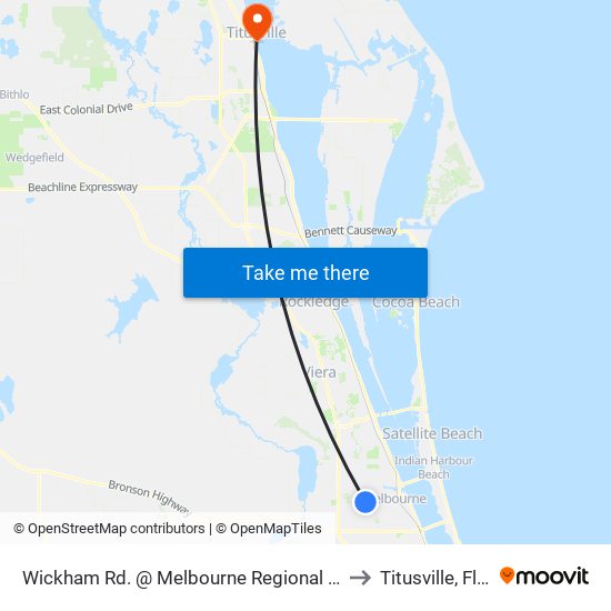 Wickham Rd. @ Melbourne Regional Medical Ctr to Titusville, Florida map