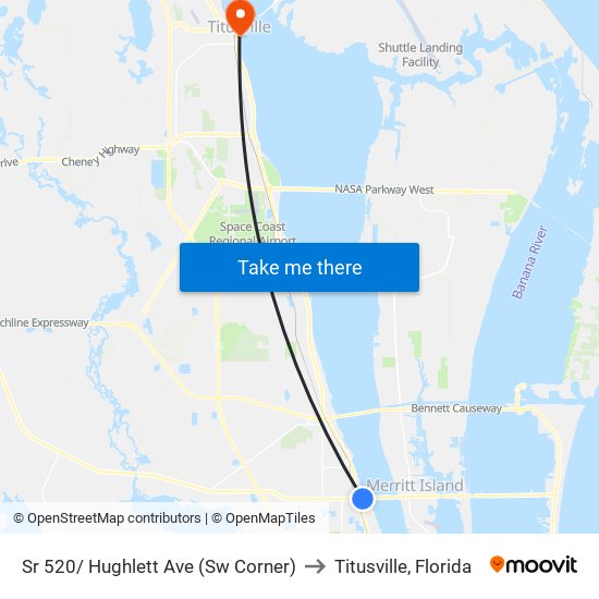 Sr 520/ Hughlett Ave (Sw Corner) to Titusville, Florida map