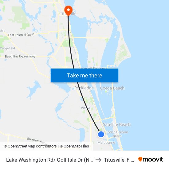 Lake Washington Rd/ Golf Isle Dr (Nw Corner) to Titusville, Florida map