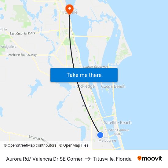 Aurora Rd/ Valencia Dr SE Corner to Titusville, Florida map