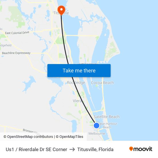 Us1 / Riverdale Dr SE Corner to Titusville, Florida map