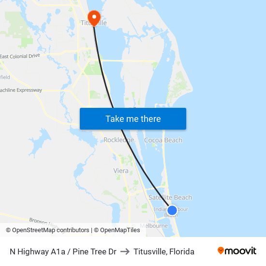 N Highway A1a / Pine Tree Dr to Titusville, Florida map