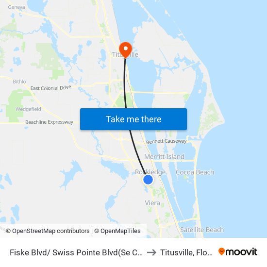 Fiske Blvd/ Swiss Pointe Blvd(Se Corner) to Titusville, Florida map