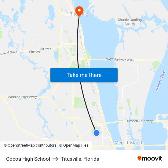 Cocoa High School to Titusville, Florida map