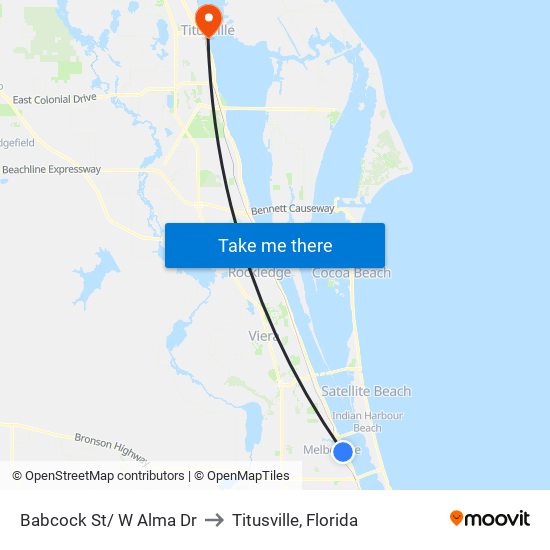 Babcock St/ W Alma Dr to Titusville, Florida map