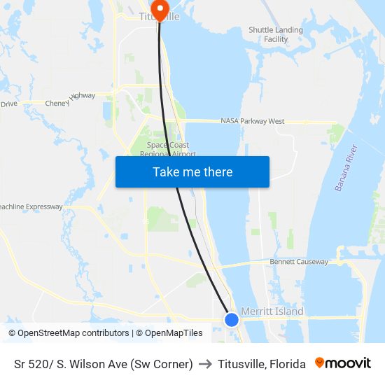 Sr 520/ S. Wilson Ave (Sw Corner) to Titusville, Florida map