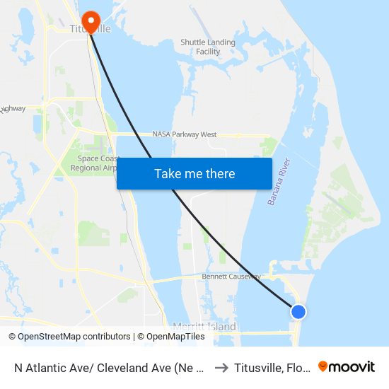 N Atlantic Ave/ Cleveland Ave (Ne Corner) to Titusville, Florida map