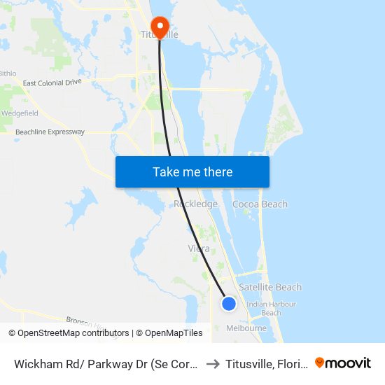 Wickham Rd/ Parkway Dr (Se Corner) to Titusville, Florida map
