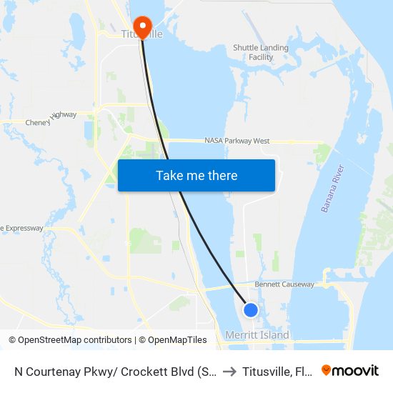 N Courtenay Pkwy/ Crockett Blvd (Sw Corner) to Titusville, Florida map