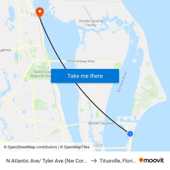 N Atlantic Ave/ Tyler Ave (Nw Corner) to Titusville, Florida map