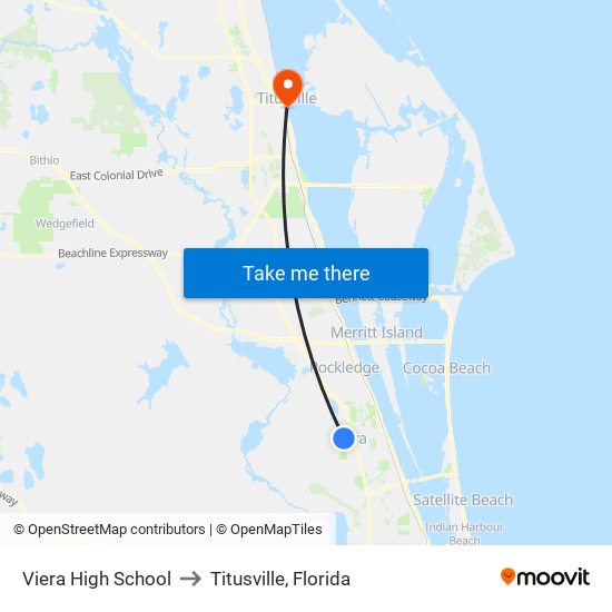 Viera High School to Titusville, Florida map
