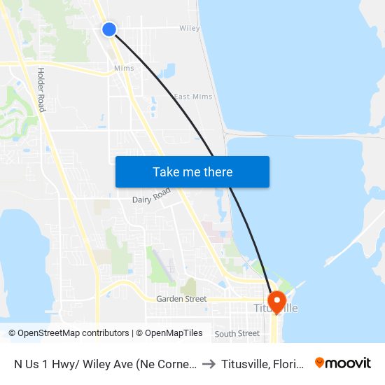 N Us 1 Hwy/ Wiley Ave (Ne Corner) to Titusville, Florida map