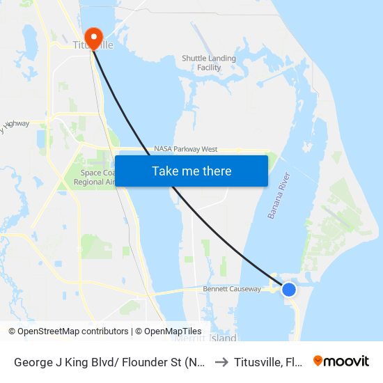 George J King Blvd/ Flounder St (Ne Corner) to Titusville, Florida map