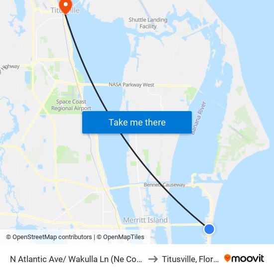 N Atlantic Ave/ Wakulla Ln (Ne Corner) to Titusville, Florida map