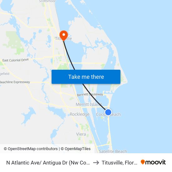 N Atlantic Ave/ Antigua Dr (Nw Corner) to Titusville, Florida map