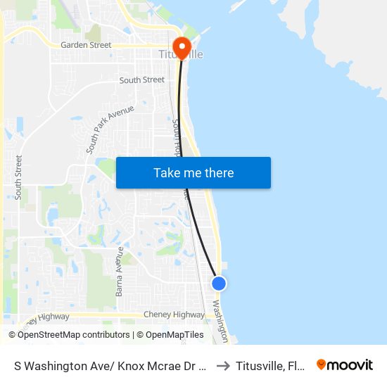 S Washington Ave/ Knox Mcrae Dr Eastside to Titusville, Florida map