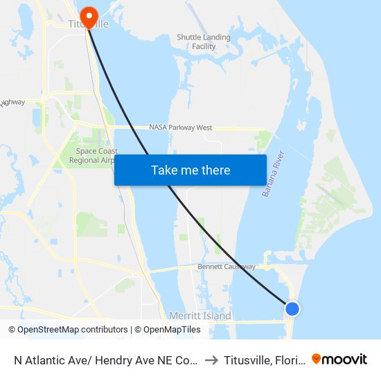 N Atlantic Ave/ Hendry Ave NE Corner to Titusville, Florida map