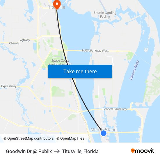 Goodwin Dr @ Publix to Titusville, Florida map