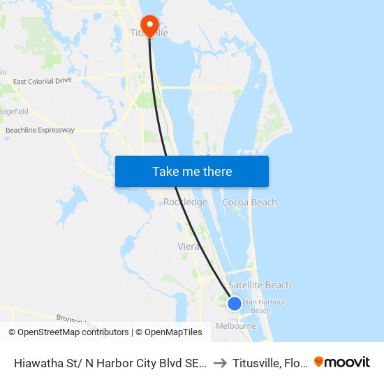 Hiawatha St/ N Harbor City Blvd SE Corner to Titusville, Florida map