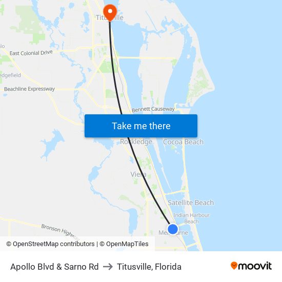 Apollo Blvd & Sarno Rd to Titusville, Florida map