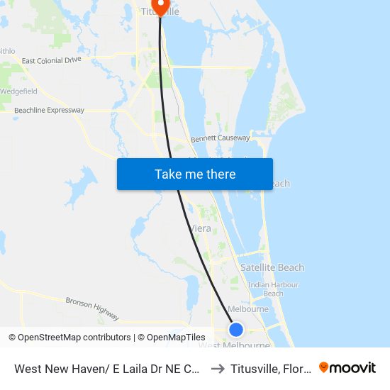 West New Haven/ E Laila Dr NE Corner to Titusville, Florida map