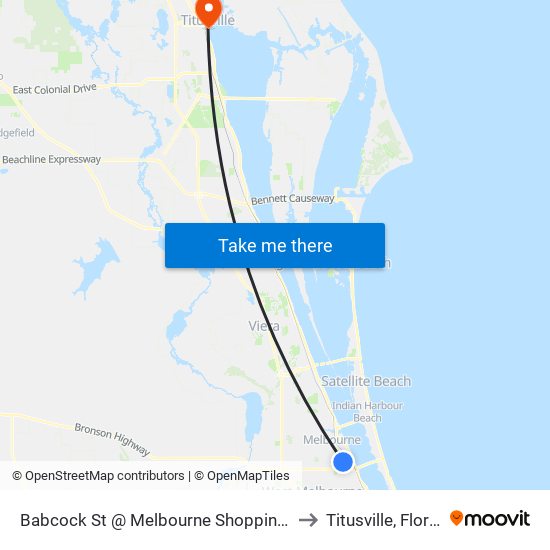 Babcock St @ Melbourne Shopping Ctr to Titusville, Florida map