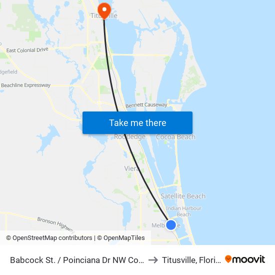 Babcock St. / Poinciana Dr NW Corner to Titusville, Florida map