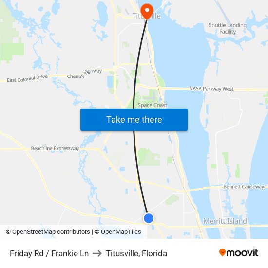 Friday Rd / Frankie Ln to Titusville, Florida map