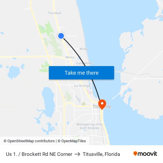 Us 1. / Brockett Rd NE Corner to Titusville, Florida map