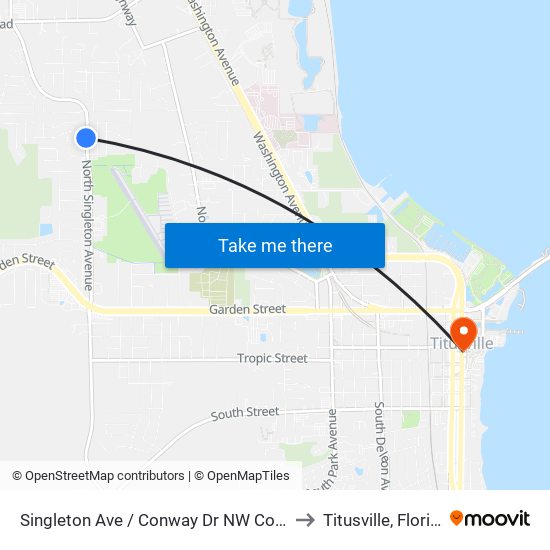 Singleton Ave / Conway Dr NW Corner to Titusville, Florida map