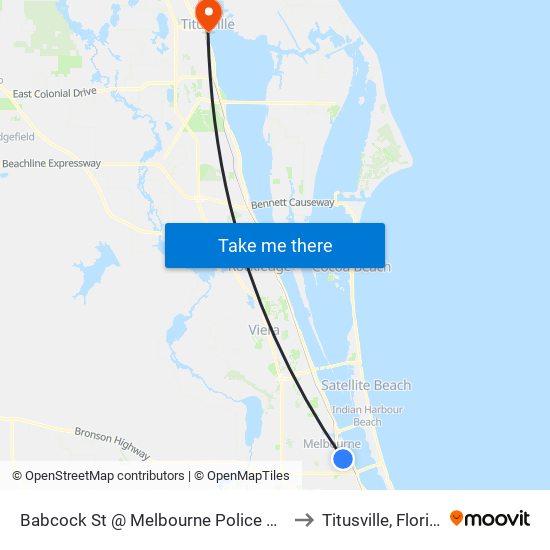 Babcock St @ Melbourne Police Dept to Titusville, Florida map