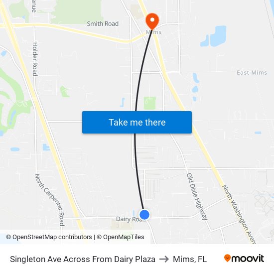 Singleton Ave Across From Dairy Plaza to Mims, FL map