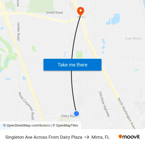 Singleton Ave Across From Dairy Plaza to Mims, FL map