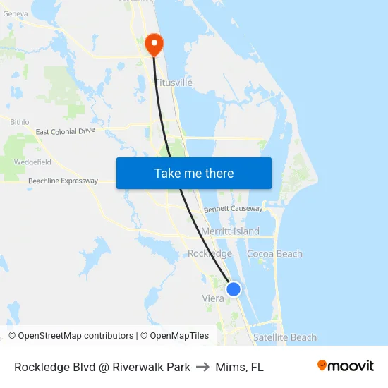 Rockledge Blvd @ Riverwalk Park to Mims, FL map