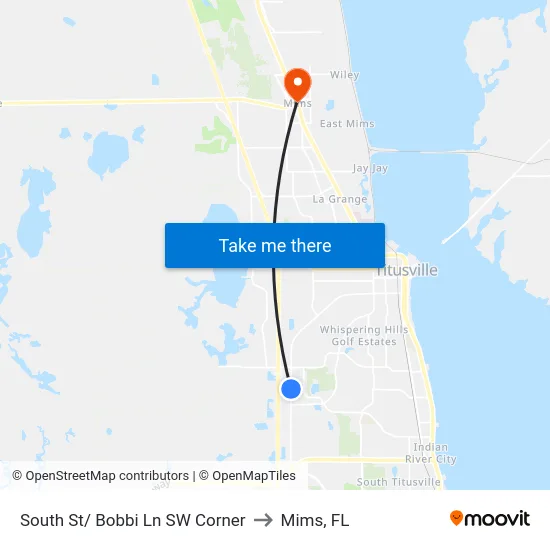 South St/ Bobbi Ln SW Corner to Mims, FL map
